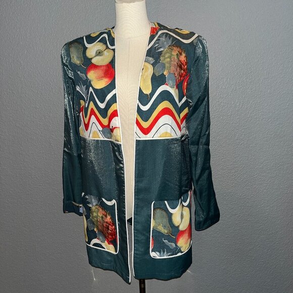 Vintage 80'S PLATINUM by DOROTHY SCHOELEN New with Tags Shimmery Jacket w/ Fruit